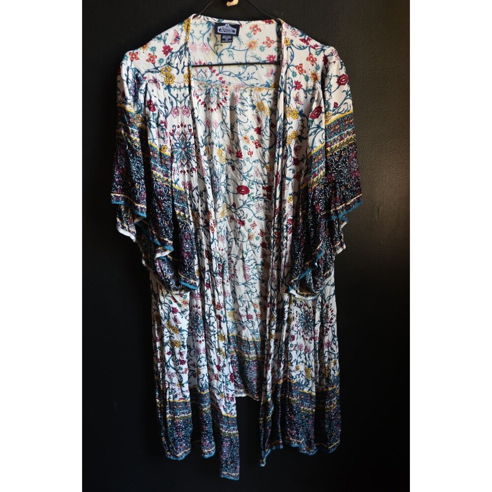 Angie Floral Long Kimono Cardigan Duster Bohemian Festival Beachy Fairy Colorful